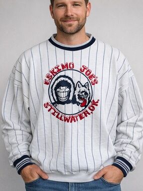 💖 Vintage Eskimo Joe’s Pinstripe Cotton-Blend Sweatshirt, Size XL